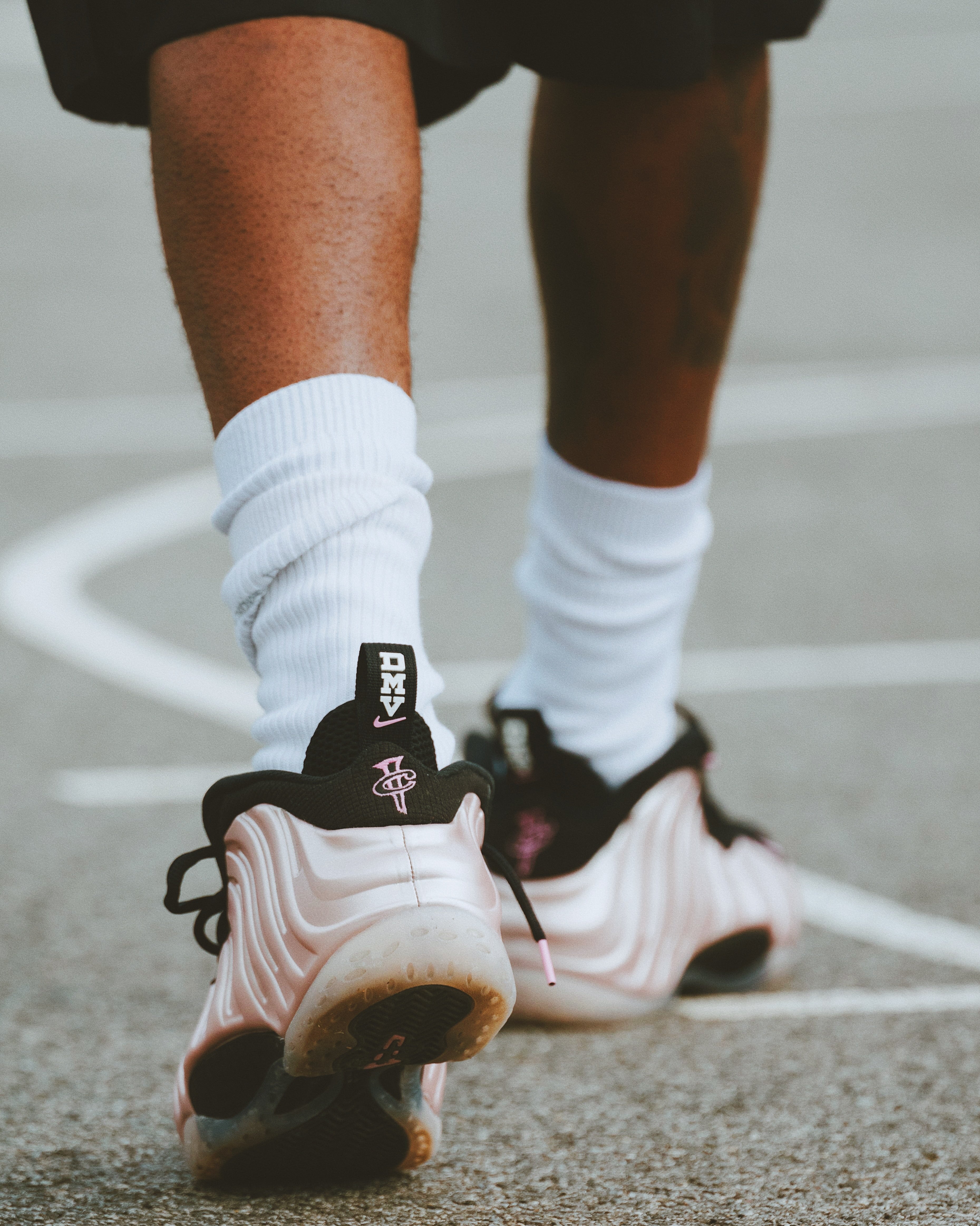 pink foamposite on feet